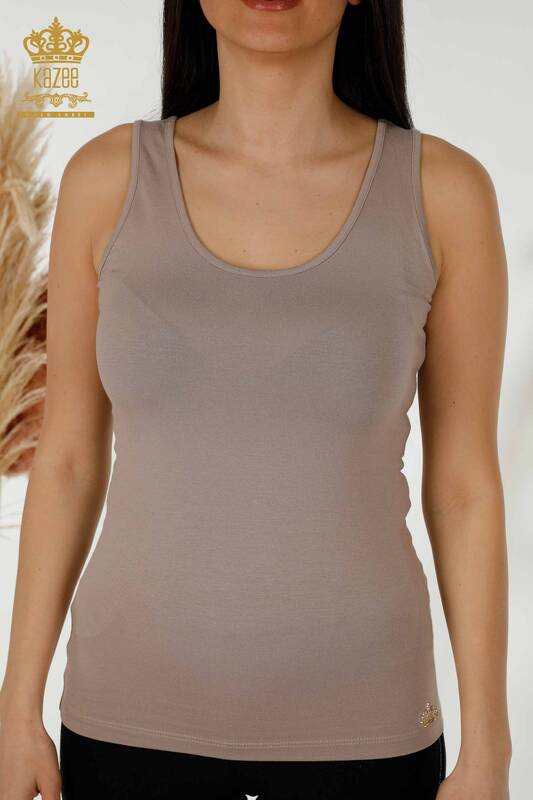 женская блузка оптом - без рукавов - базовая - норка - 79262 | КАZEE
