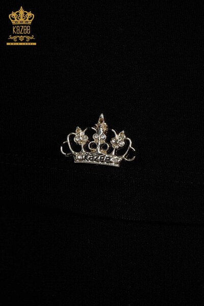 женская блузка оптом - без рукавов - базовая - черная - 79262 | КАZEE - 4