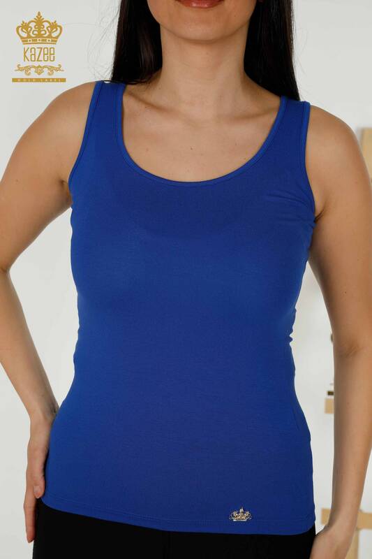женская блузка оптом - без рукавов - базовая - электрическая - 79262 | КАZEE