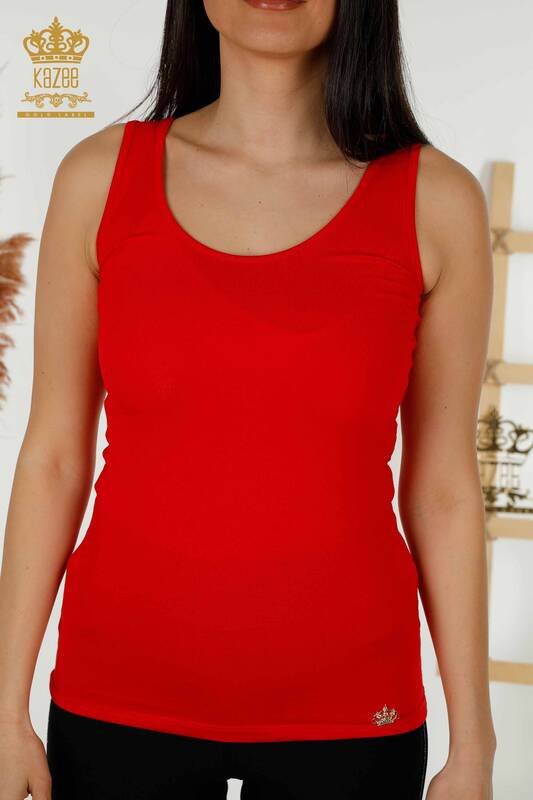 женская блузка оптом - без рукавов - базовая - красная - 79262 | КАZEE