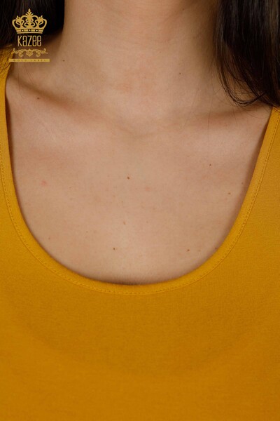 женская блузка оптом - без рукавов - базовая - шафран - 79262 | КАZEE - Thumbnail