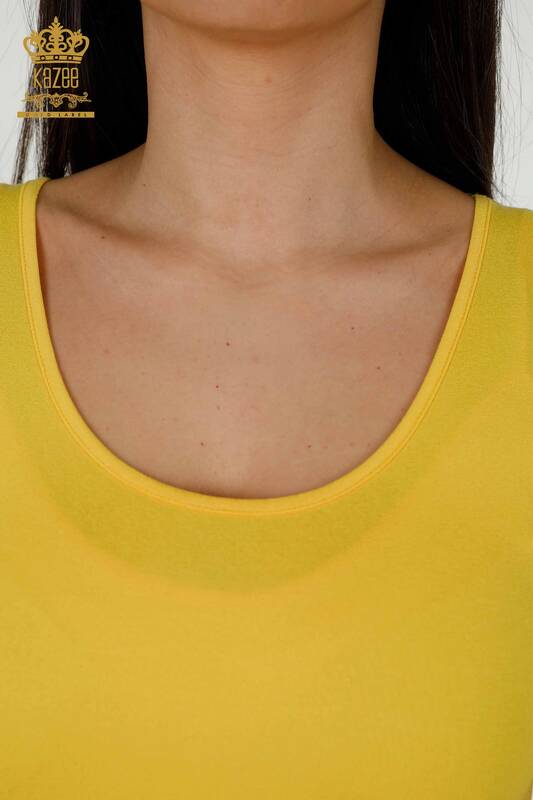 женская блузка оптом - без рукавов - базовая - желтая - 79262 | КАZEE