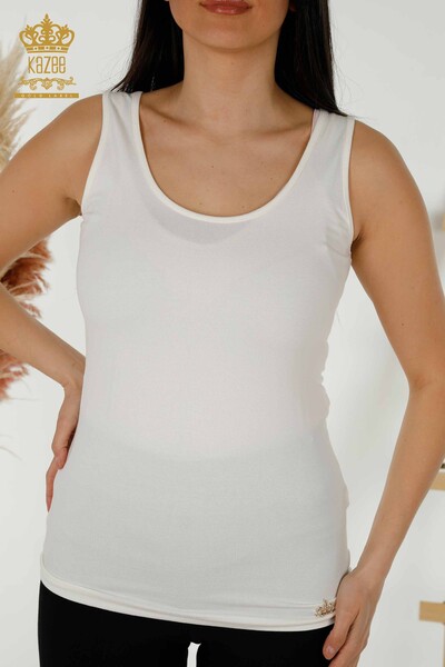 Женская блузка оптом - Без рукавов - Базовая - Экрю - 79262 | КАZEE - Thumbnail