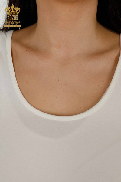 Женская блузка оптом - Без рукавов - Базовая - Экрю - 79262 | КАZEE - Thumbnail
