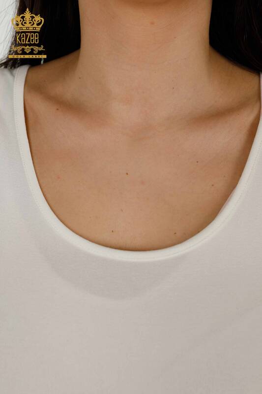 Женская блузка оптом - Без рукавов - Базовая - Экрю - 79262 | КАZEE