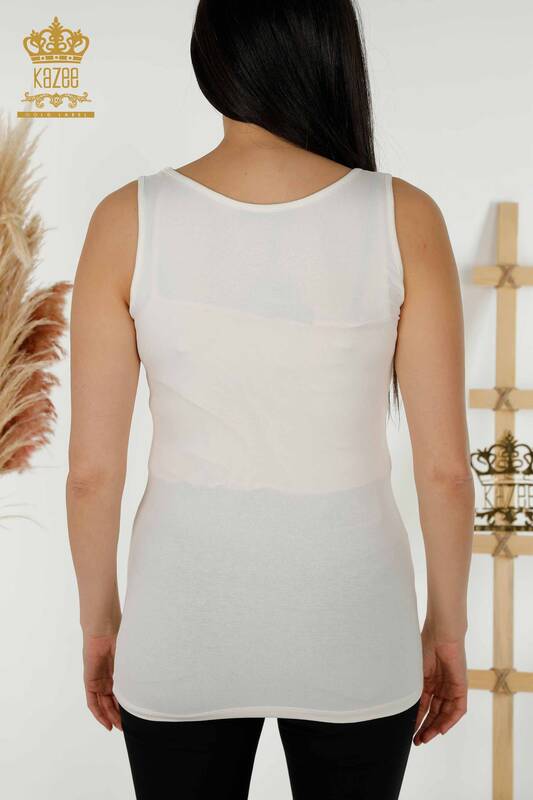 Женская блузка оптом - Без рукавов - Базовая - Экрю - 79262 | КАZEE