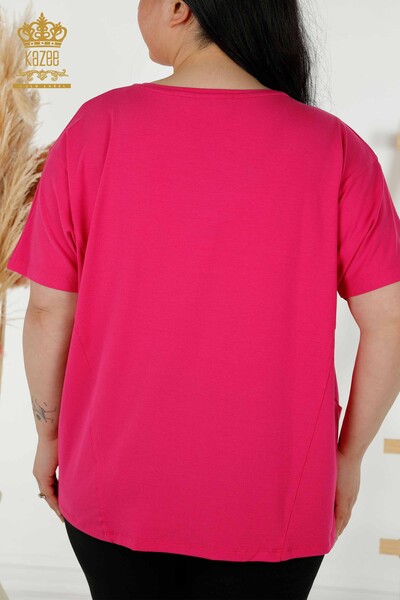 женская блузка оптом - два кармана - фуксия - 79294 | КАZEE - Thumbnail