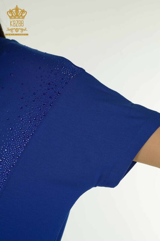 женская блузка оптом - два кармана - с коротким рукавом - электрический - 79293 | КАZEE