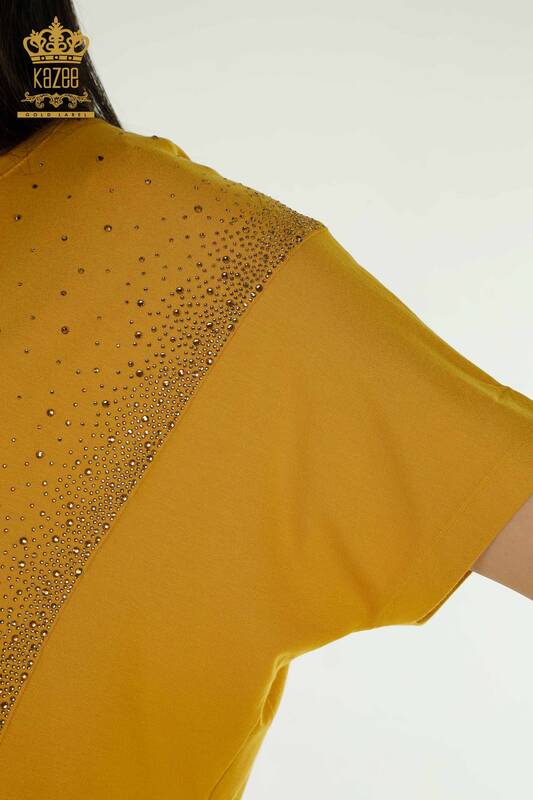 женская блузка оптом - два кармана - с коротким рукавом - шафран - 79293 | КАZEE