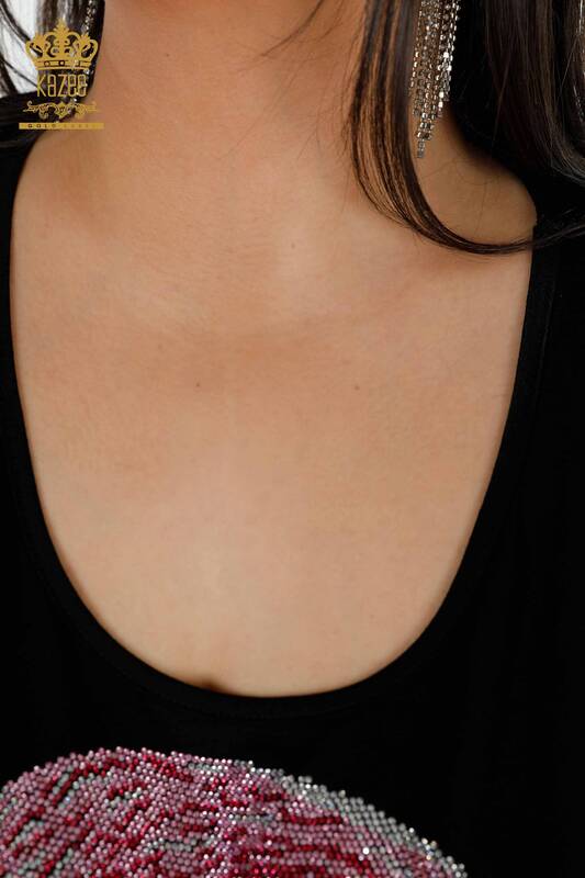женская блузка оптом с рисунком фламинго черного цвета - 78864 | КАZEE