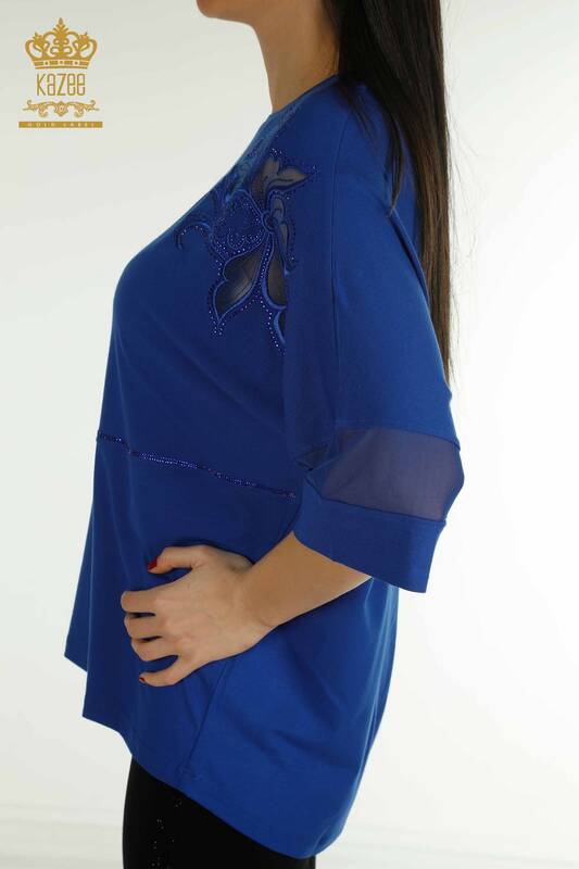 женская блузка оптом - вышитая камнем - электрическая - 79057 | КАZEE