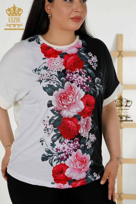 Женская блузка оптом - Вышитая камнем - Цифровая - 12080 | КАZEE