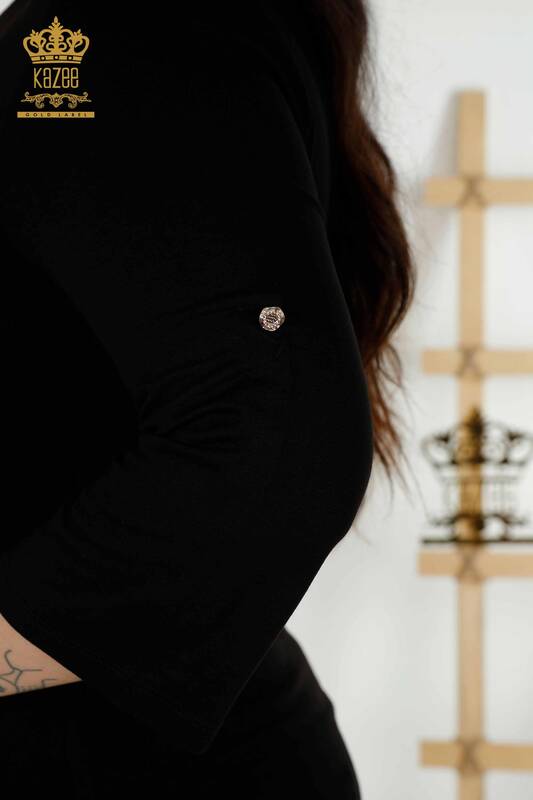 женская блузка оптом - карман короткий рукав - черный - 79234 | КАZEE