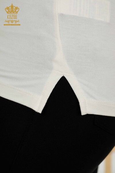 Женская блузка оптом - Карман - Короткий рукав - Экрю - 79234 | КАZEE - Thumbnail