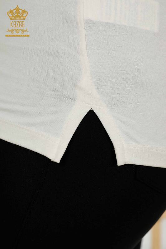 Женская блузка оптом - Карман - Короткий рукав - Экрю - 79234 | КАZEE