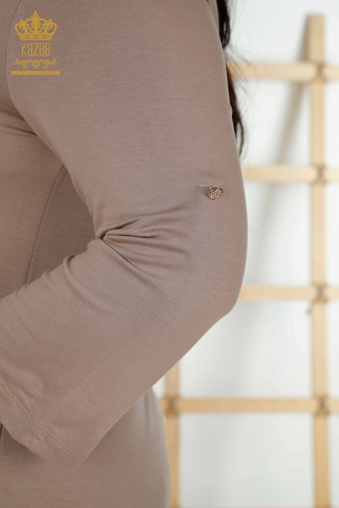 Женская блузка оптом - Карман - Короткий рукав - Норка - 79234 | КАZEE - 6