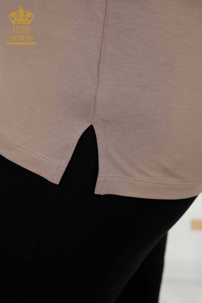 Женская блузка оптом - Карман - Короткий рукав - Норка - 79234 | КАZEE - Thumbnail