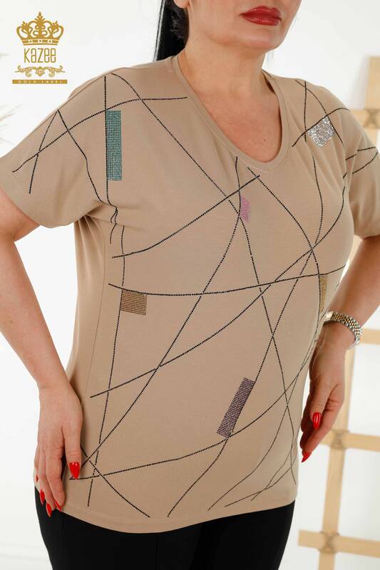женская блузка оптом - с коротким рукавом - бежевый - 79288 | КАZEE