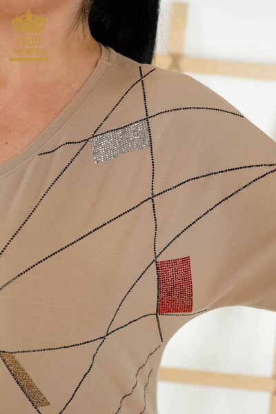 женская блузка оптом - с коротким рукавом - бежевый - 79288 | КАZEE - Thumbnail
