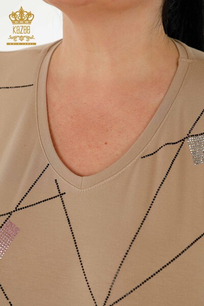 женская блузка оптом - с коротким рукавом - бежевый - 79288 | КАZEE - Thumbnail