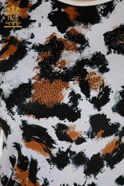 женская блузка оптом - с коротким рукавом - леопардовый - цифровой - 12090 | КАZEE - Thumbnail