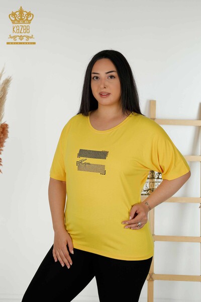 женская блузка оптом - с коротким рукавом - желтая - 79349 | КАZEE - Thumbnail