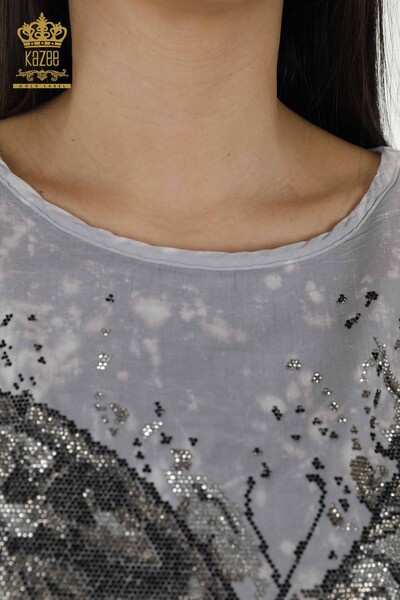женская блузка оптом красочный узор бабочки черный - 79165 | КАZEE - Thumbnail