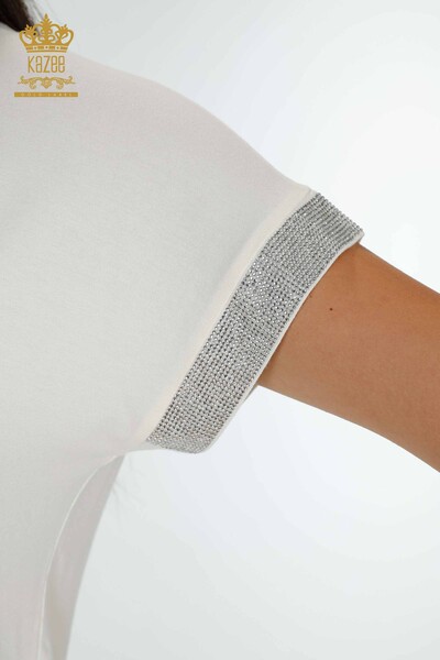 женская блузка оптом с вышивкой хрустальным камнем экрю - 78993 | КАZEE - Thumbnail