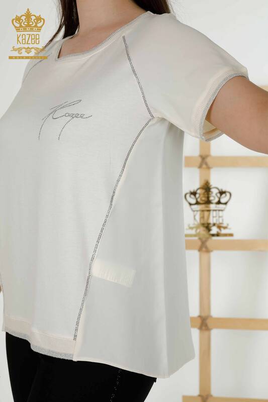 Женская блузка оптом - Кристалл Вышитый камень - Экрю - 79232 | КАZЕЕ