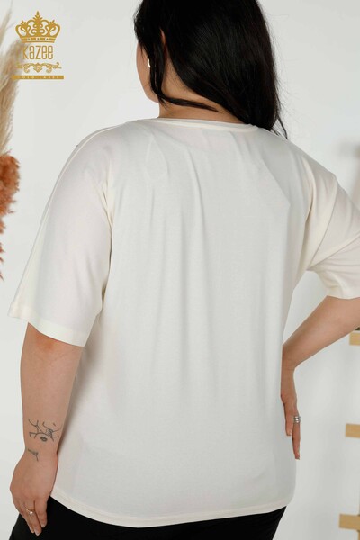 Женская блузка оптом - Кристалл - Вышитый камень - Экрю - 79328 | КАZЕЕ - Thumbnail