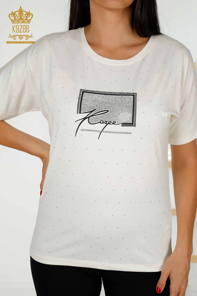 Женская блузка оптом - Кристалл камень Вышитый - Экрю - 79389 | КАZEE - 2