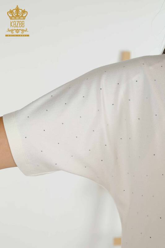Женская блузка оптом - Кристалл камень Вышитый - Экрю - 79389 | КАZEE
