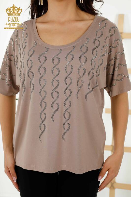 Женская блузка оптом - Кристалл Вышитый камень Норка - 79069 | КАZEE