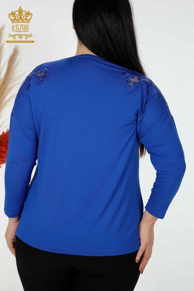 женская блузка оптом хрустальный камень вышитый электрический цвет - 78911 | КАZEE - Thumbnail