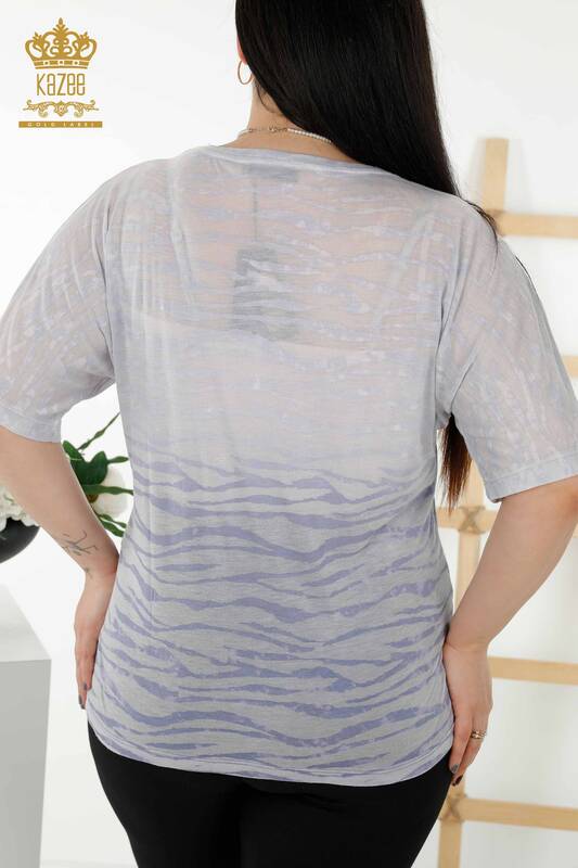 женская блузка оптом - вышивка хрустальным камнем - индиго - 79125 | КАZEE