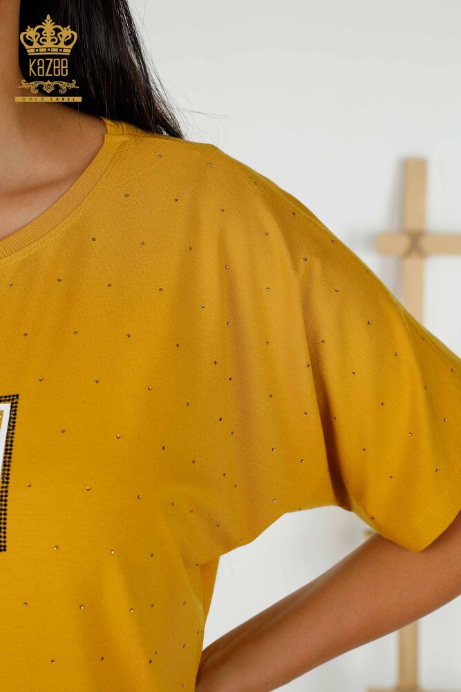 Женская блузка оптом - Кристалл Вышитый камень - Шафран - 79389 | КАZEE - 4