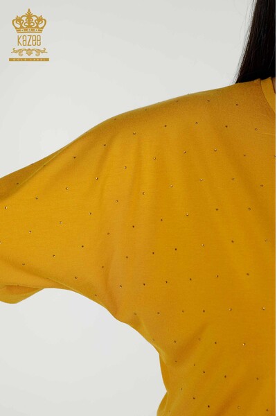 Женская блузка оптом - Кристалл Вышитый камень - Шафран - 79389 | КАZEE - Thumbnail