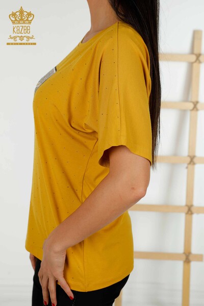 Женская блузка оптом - Кристалл Вышитый камень - Шафран - 79389 | КАZEE - Thumbnail