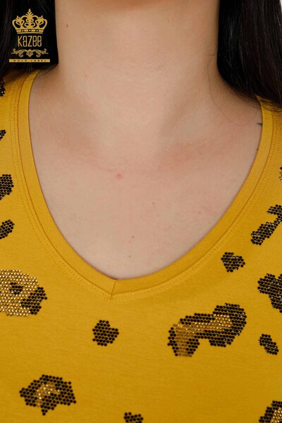 женская блузка оптом леопардовый камень вышитый шафран - 79047 | КАZEE - Thumbnail