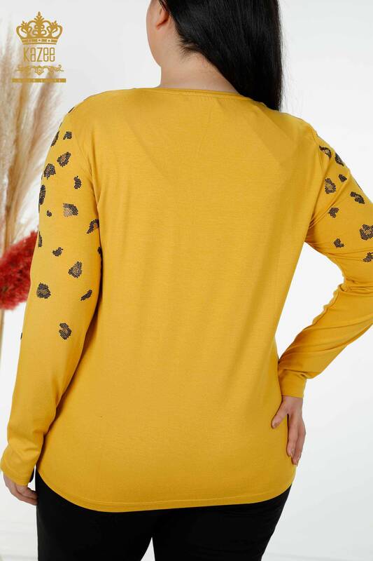 женская блузка оптом леопардовый камень вышитый шафран - 79047 | КАZEE