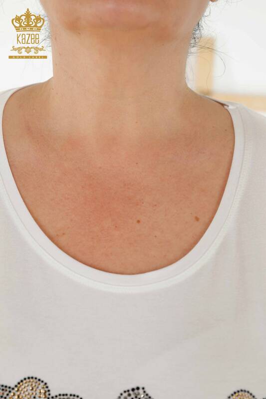 Женская блузка оптом - Леопардовый узор - Экрю - 77648 | КАZEE
