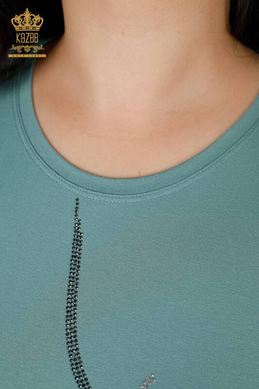женская блузка оптом с ментоловым узором в виде листьев - 78946 | КАZEE