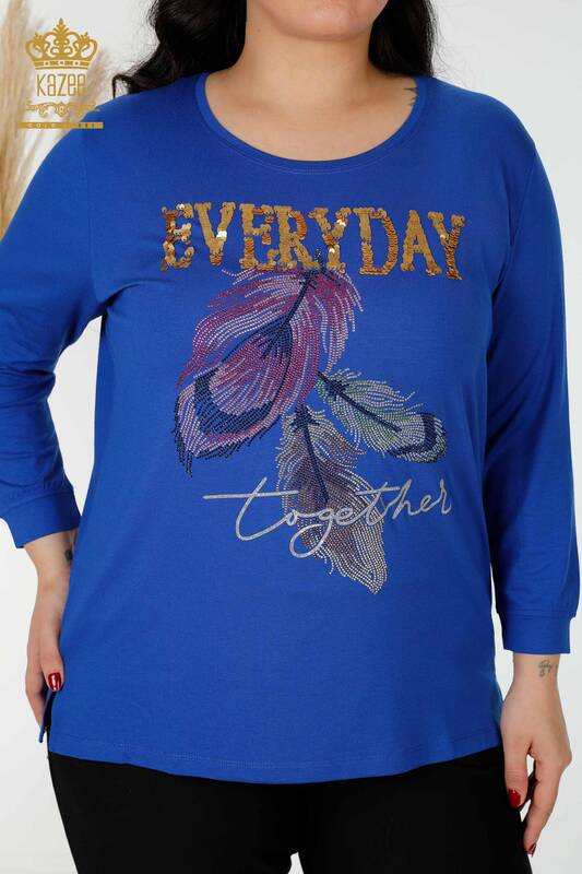 женская блузка оптом с рисунком листьев цвет электрик - 77913 | КАZEE