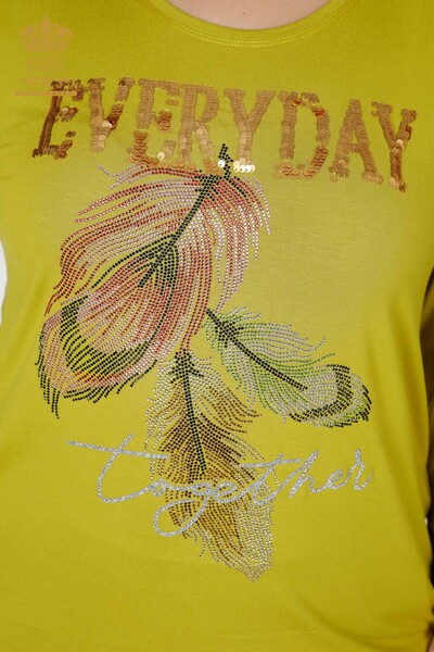 женская блузка оптом Фисташково-зеленый с узором в виде листьев - 77913 | КАZEE - 3