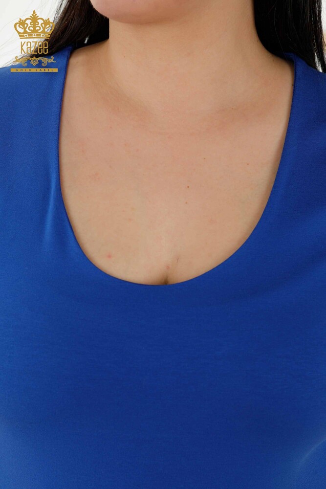 женская блузка оптом базовая с логотипом темно-синяя - 79190 | КАZEE - 3