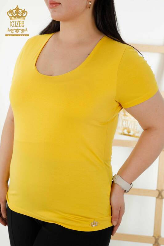 Женская блузка оптом - Базовая - С логотипом - Желтая - 79190 | КАZEE