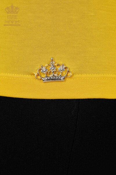Женская блузка оптом - Базовая - С логотипом - Желтая - 79190 | КАZEE - Thumbnail