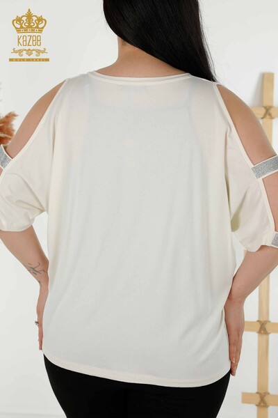 Женская блузка оптом - Детали плеча - Экрю - 79108 | КАZEE - Thumbnail