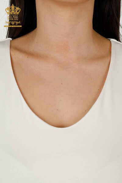 Женская блузка оптом - Детали плеча - Экрю - 79220 | КAZEE - Thumbnail