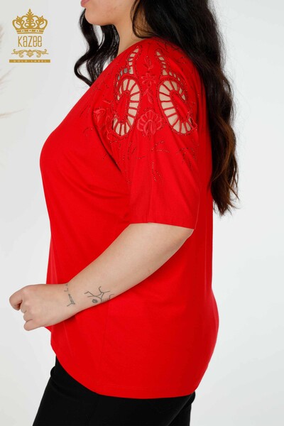 женская блузка оптом с открытыми плечами красного цвета - 77985 | КАZEE - Thumbnail